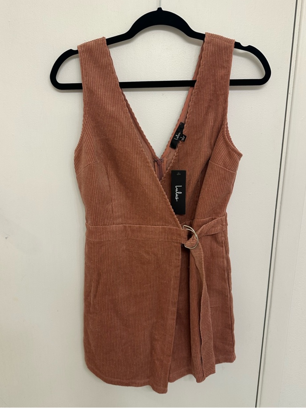 NWT Lulus Absolutely Cute Mauve Pink Corduroy Faux-wrap Skort Romper - Size S